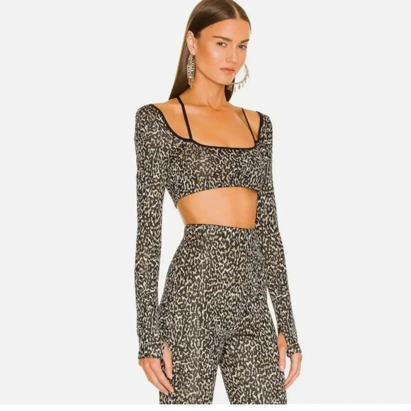 Dundas X Revolve leopard Joplin Long sleeve knit crop top - Picture 2 of 10